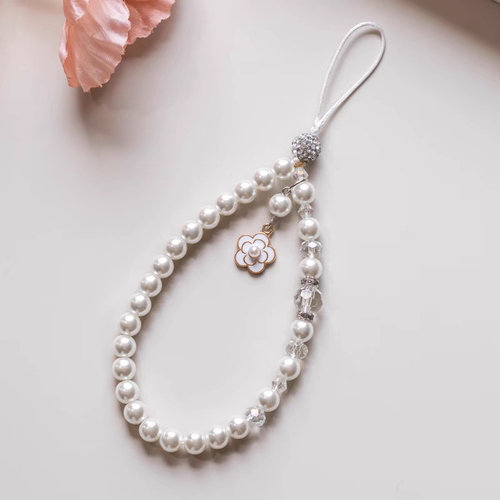 高级感女款苹果手机手腕挂绳挂链串珠轻奢时尚带钻夹片壳手提挂饰 - 图0