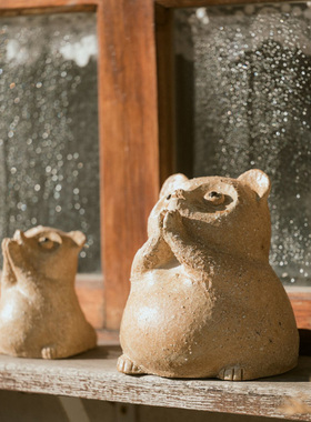 手工粗陶制品陶居家摆件日式招财