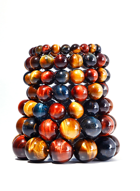 天然彩三色红黄蓝男女虎眼石手链