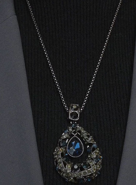 BF时尚高级感毛衣链女秋冬2023年新款潮高端设计感复古水滴吊坠项