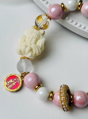 香积九尾狐路路通五福非遗大漆珠幸运手串香灰瓷六字真言招财纳福