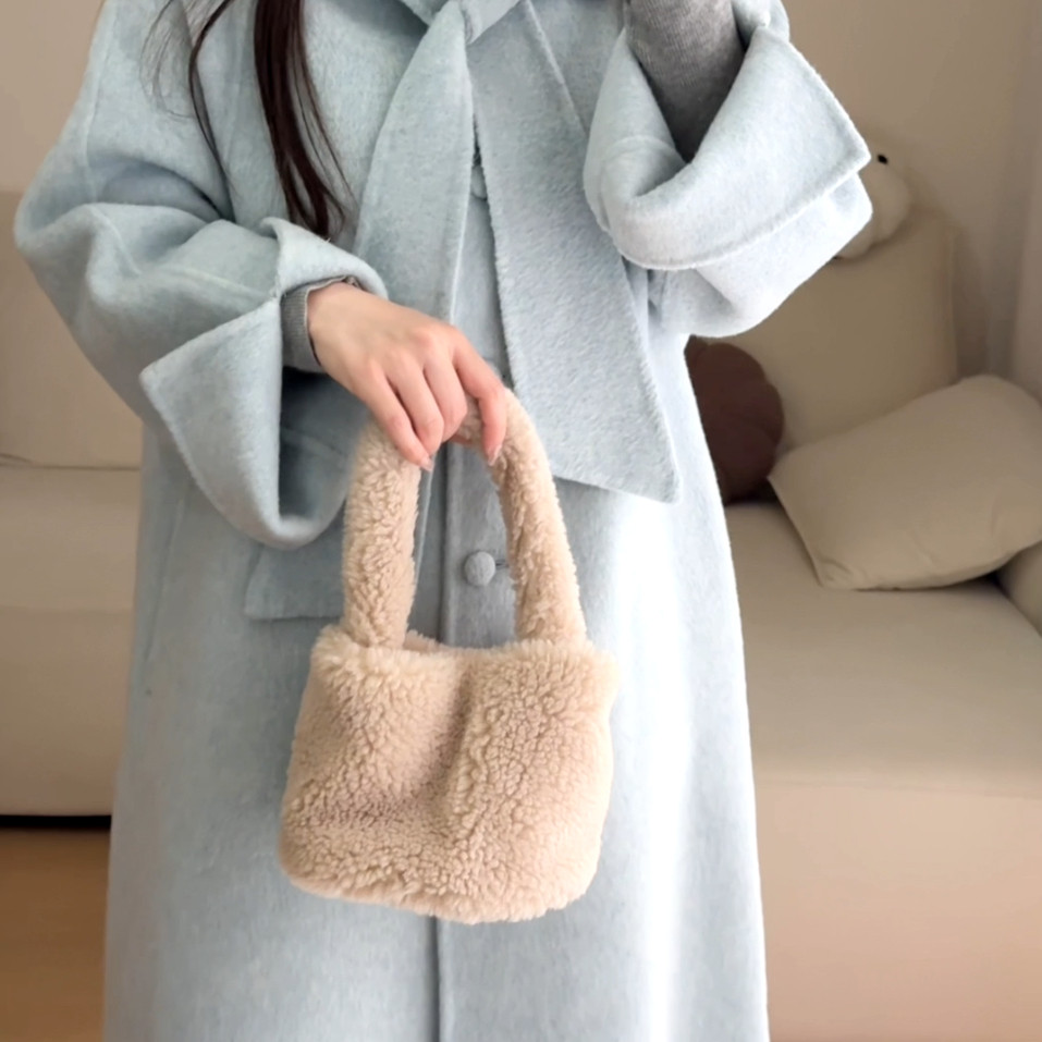 2025秋冬新款韩版蓝色双面呢大衣女羊绒毛外套高级感温柔中长风衣,淘宝优惠券,粉丝福利购,淘宝优惠卷