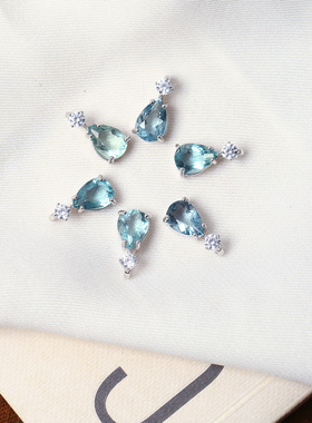 天然彩萤石水滴纯银镶嵌款吊坠 女款彩宝水晶萤石锁骨坠子