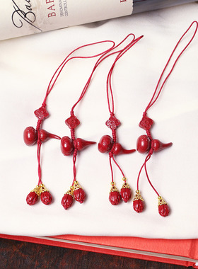 高含量朱砂天然朱砂紫金砂葫芦款手机挂绳钥匙扣包挂女款朱砂挂饰