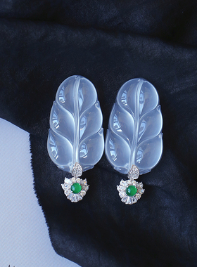 精品 天然水沫玉叶子纯银镶嵌款吊坠 女款高冰水沫子银饰品礼物