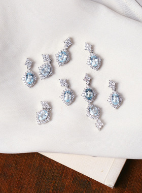 天然蓝托帕石镀银镶嵌款吊坠女款彩宝水晶托帕石挂坠饰品