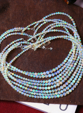 精品彩宝天然欧珀圆珠款项链锁骨链 满火彩 女款水晶宝石项链饰品