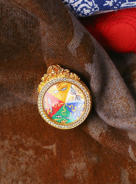 彩绘唐卡纯手工描绘五路财神法眼款吊坠男女款本命年唐卡挂坠饰品