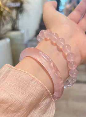 天然粉水晶手镯镯子女款