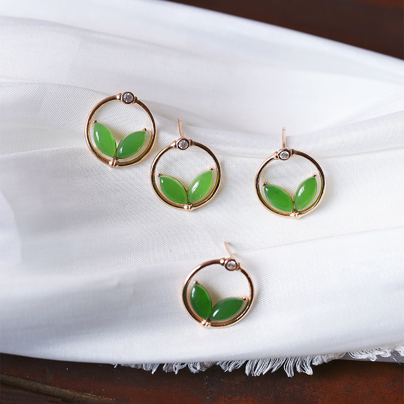 天然俄罗斯碧玉纯银镶嵌款耳钉 女玉石简约气质耳饰礼物饰品,淘宝优惠券,粉丝福利购,淘宝优惠卷