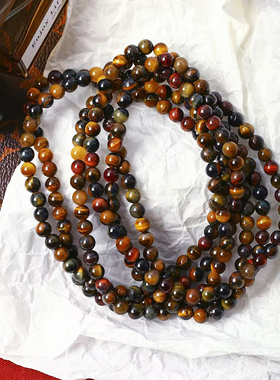 精品天然彩虎眼石三圈手链蓝虎眼红虎眼黄虎眼多圈男女款饰品