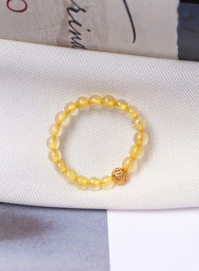 天然水晶紫水晶草莓晶金发晶黑金超七圆珠款戒指指环弹力绳款女款