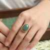 High-quality natural Russian jasper duck egg green ring surface sterling silver inlaid ring ring ring men and women jade ring