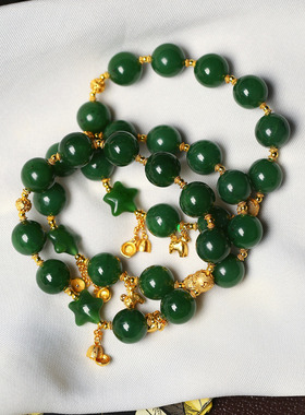 天然北极玉碧玉老料圆珠原创搭配款手链 女款玉石手串饰品