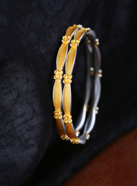 月桂花新中式古法描金银手镯