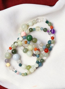 工厂福利 天然和田玉水晶原创搭配款手链 女款玉石手串饰品礼物