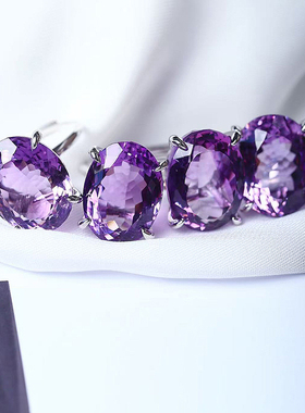 精品彩宝天然紫水晶全净体裸石纯银镶嵌款戒指女款鸽子蛋彩宝戒指