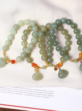 年末捡漏福利货不多 天然和田玉青玉圆珠原创搭配款单圈手链