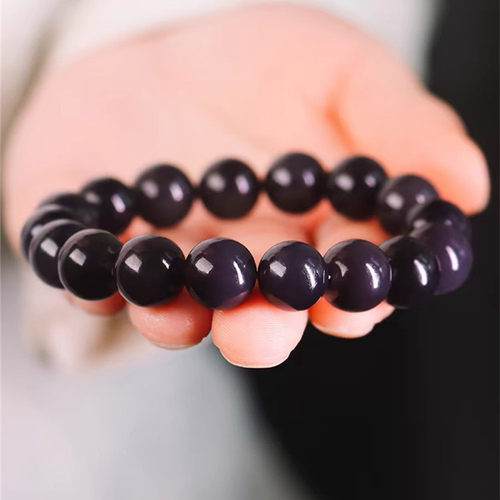 精品 天然和田玉烟紫帝王紫圆珠款手链 男女款玉石饰品礼物 - 图0