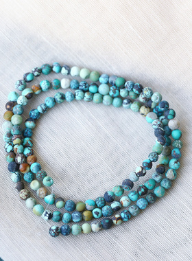 天然原矿绿松石链子原矿天然无优化绿松石小米珠半成品长条