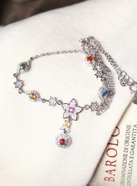 精品彩宝天然彩色蓝宝石纯银镶嵌款项链女款精工银镶嵌宝石饰品