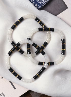 天然和田玉白玉搭配老油青原创四方手链手串 男女款玉石饰品