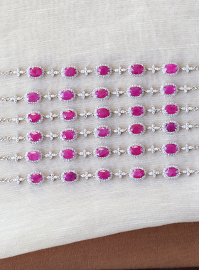 天然红宝石纯银镶嵌手链