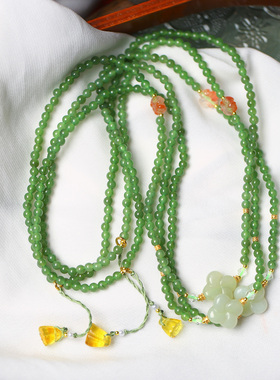 天然俄罗斯碧玉冰绿圆珠原创搭配款三圈手链女款玉石三圈手串饰品