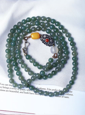 天然和田玉且末蓝圆珠原创搭配款项链 女款玉石多圈饰品礼物