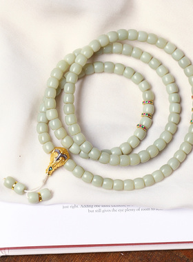 天然和田玉新疆料沙枣青直切多圈原创手链 佛珠链 玉石手串饰品