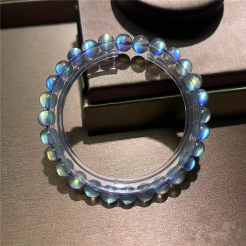 精品 天然透体彩光拉长石手链 女款水晶灰月光石手串饰品 - 图0