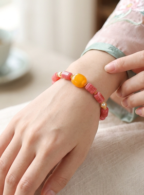 天然水晶红纹石桶珠原创搭配款手链 女款红纹石设计款手串饰品