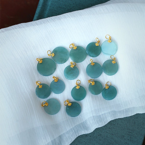 特价 天然A货翡翠蓝水料圆牌纯银扣头镶嵌款吊坠 女款翡翠饰品 - 图3