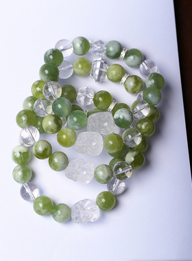 怡庆楼天然岫玉青提奶盖款手链