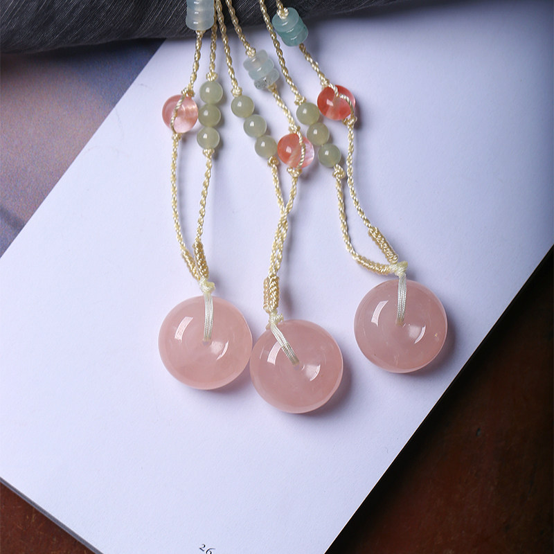 天然粉水晶平安扣款吊坠 女款芙蓉石粉晶桃花粉色平安扣挂坠饰品,淘宝优惠券,粉丝福利购,淘宝优惠卷