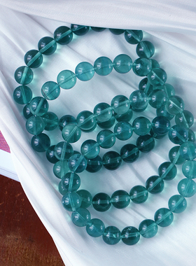 天然冰透蓝萤石圆珠款手链