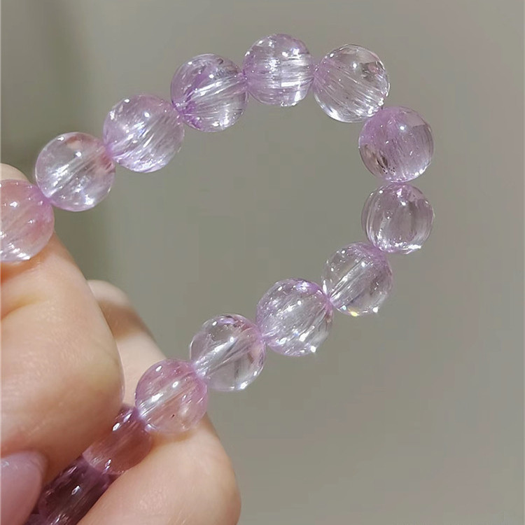 天然冰体拉丝猫眼料紫锂辉圆珠手链 女款紫色系水晶饰品礼物,淘宝优惠券,粉丝福利购,淘宝优惠卷