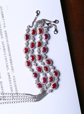 天然红宝石银手链可调节