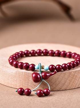 2024年原矿朱砂紫金砂圆珠葫芦绿松款手链 男女款本命佛饰品