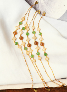 天然和田玉糖料白玉碧玉纯银镶嵌多宝色款手链女款玉石镶嵌款饰品