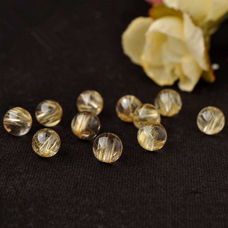 diy饰品配件 天然巴西金发晶钛晶散珠圆珠 黄发晶手链隔珠 半成品,淘宝优惠券,粉丝福利购,淘宝优惠卷