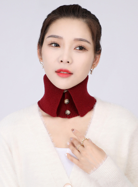 时尚纽扣秋冬季男女高领新款毛线围脖保暖针织假领子护颈套头脖套