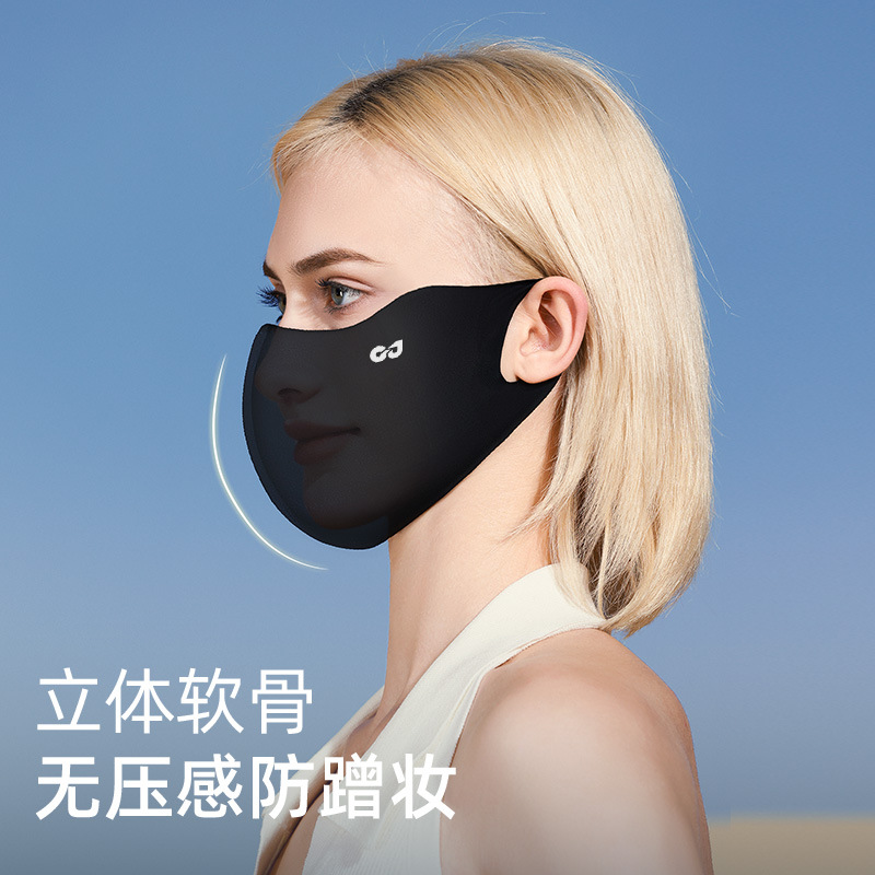 护眼角冰丝高颜值黑色防晒口罩女3d立体遮阳全脸防紫外线夏季面罩 - 图1