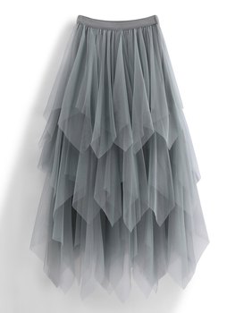 ເກົາຫຼີໃຕ້ 23 ແບບໃຫມ່ irregular high-waisted mesh skirt tutu skirt, mid-length skirt, black gauze skirt, women's spring and autumn skirt