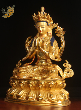 鎏金四臂观音密宗寺庙供奉佛像