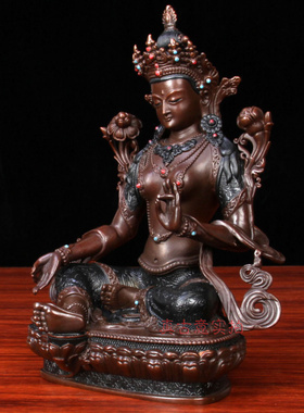 摆件纯铜车载菩萨绿度母佛像