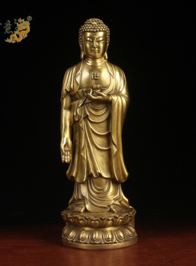 真古意 三宝佛佛像 黄铜阿弥陀佛释迦牟尼佛药师佛供奉家居摆件