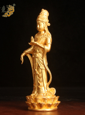 真古意 铜虚空藏菩萨佛像镀金摆件站佛属牛虎本命佛供奉工艺品