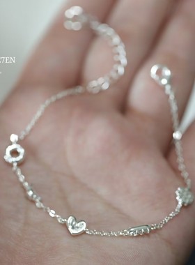 《面包脑袋》S925纯银手链碱水结甜甜圈可颂女款小众简约银饰日常