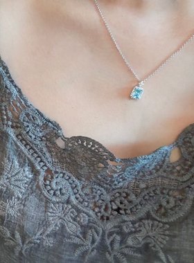 《纯净之地》冰川稀有色。通体S925银锁骨链女蓝宝石项链强推巨美